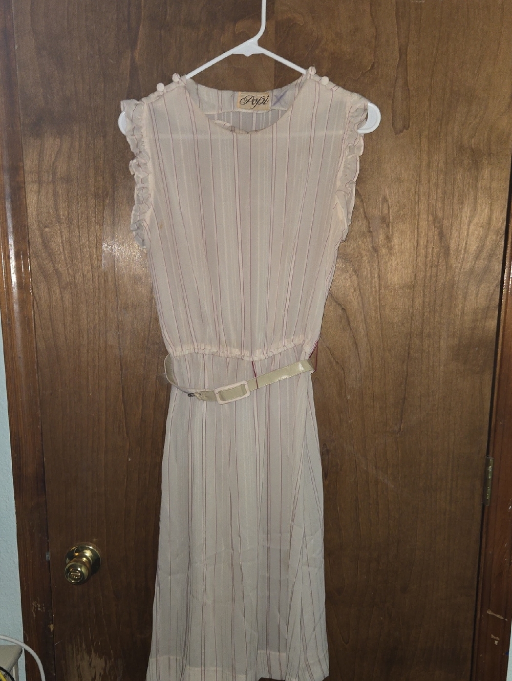 Vintage Light Pink Sleeveless Belted Midi Dress